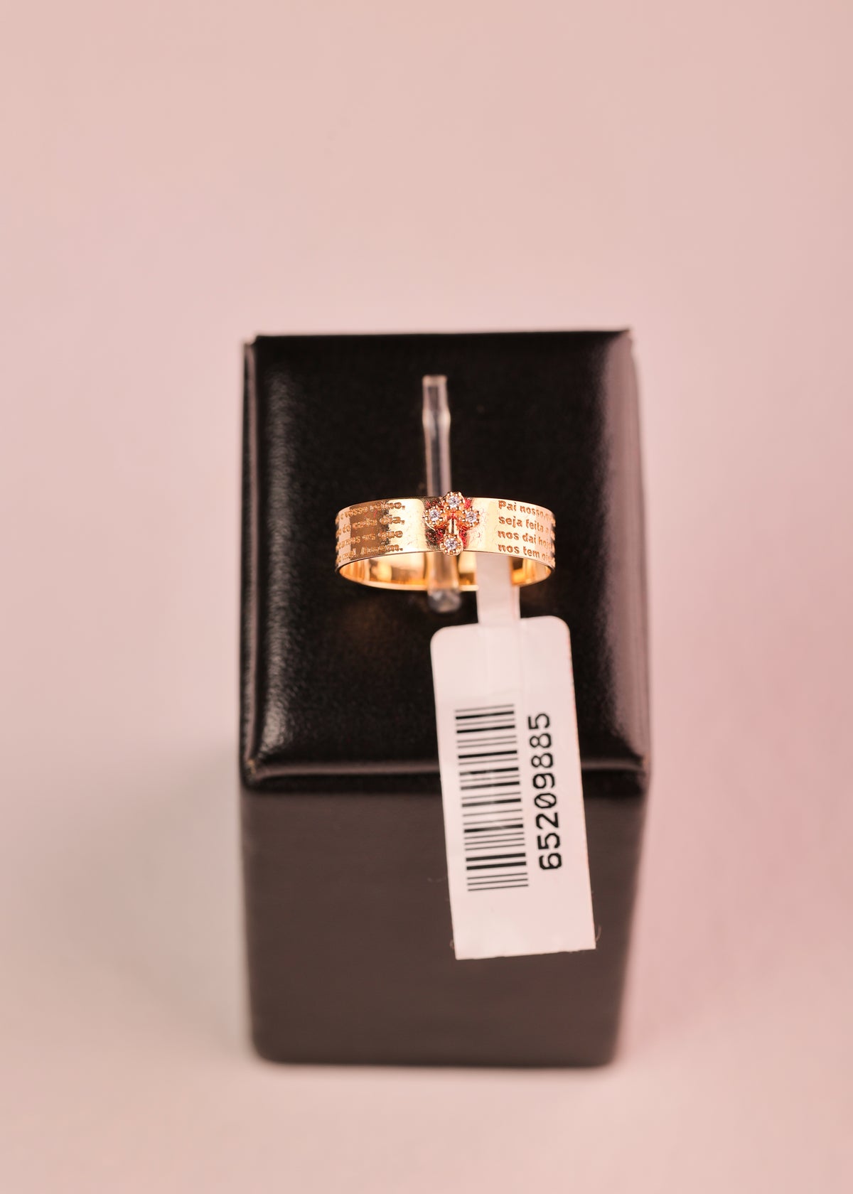 Anel Pai Nosso com Cruz e Cristais N18 em Ouro 18K – Joia Religiosa